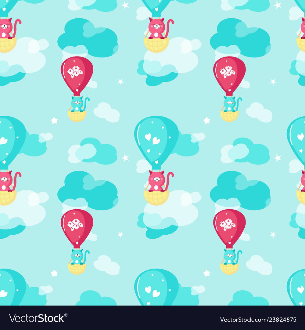 Seamless pattern with cute spring cats vector image Seamless pattern with cute spring cats