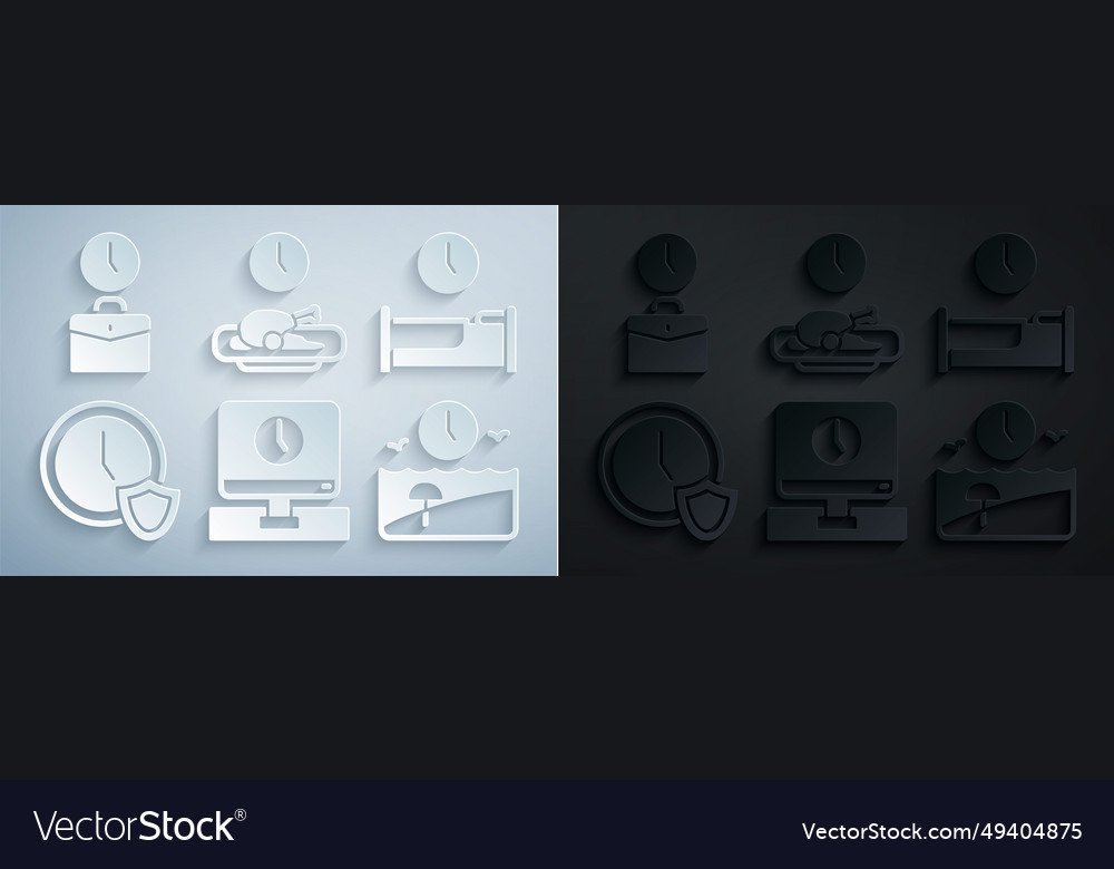 Set monitor time sleep clock with shield vector image Set monitor time sleep clock with shield