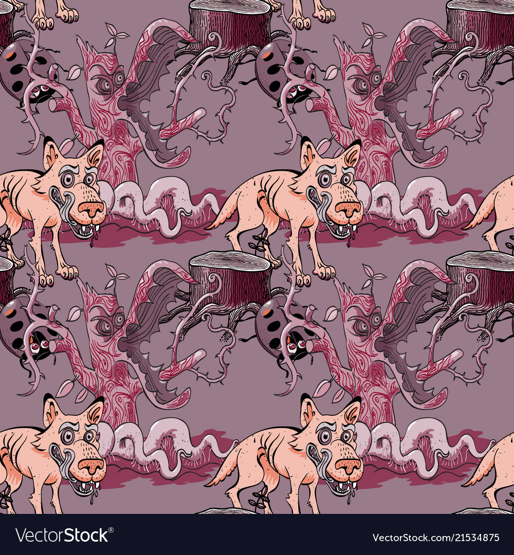 Wolf and dangerous forest seamless pattern