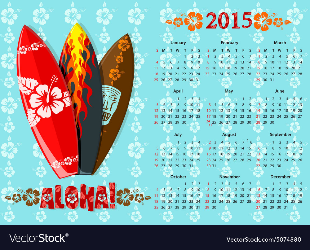 Aloha calendar blue 15 Royalty Free Vector Image