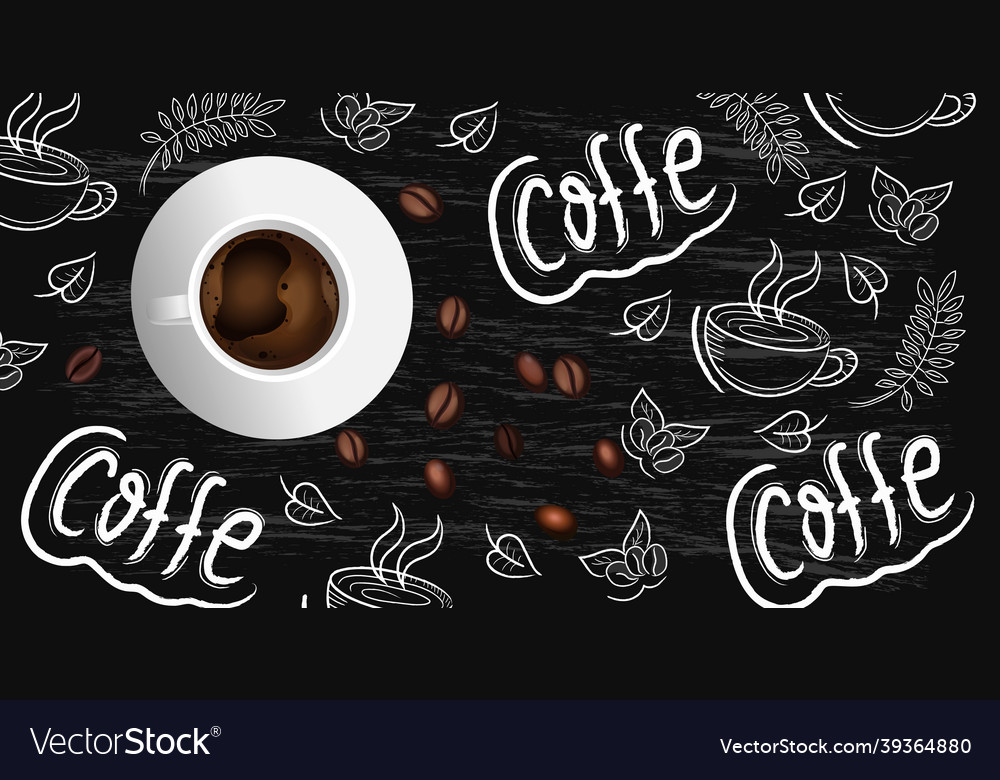 Coffee background with realistic cup of