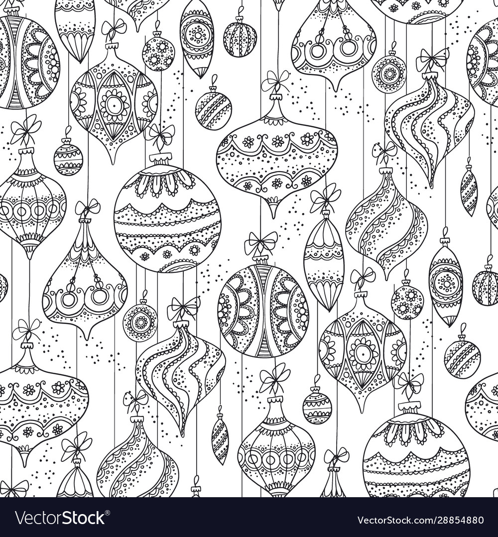 Entangle sketch style xmas baubles pattern vector image Entangle sketch style xmas baubles pattern