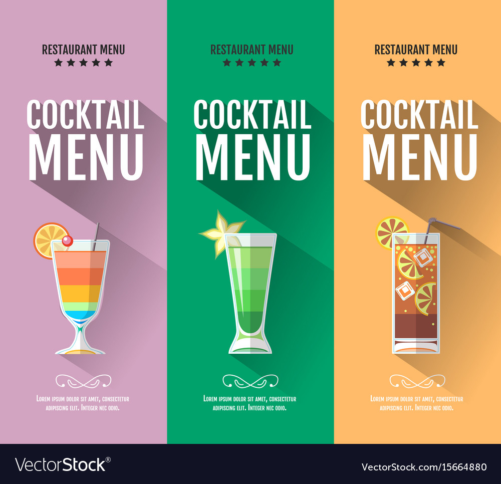 Flat cocktail menu design set banners Royalty Free Vector