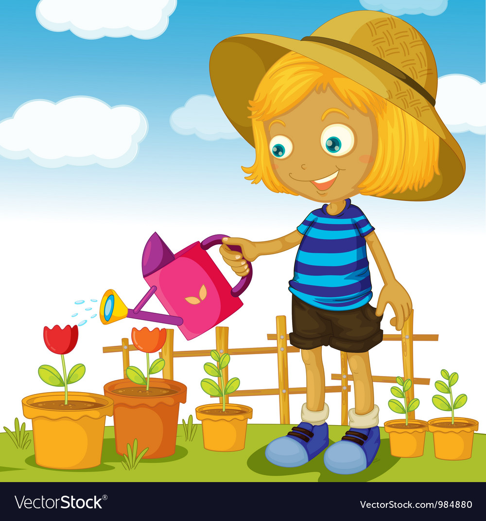 Girl Watering Plants Royalty Free Vector Image