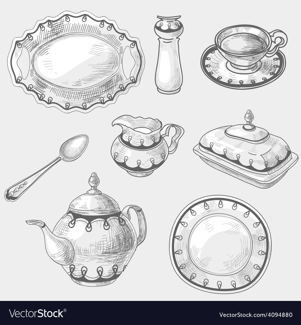 Hand drawn doodle sketch kitchen porcelain Vector Image