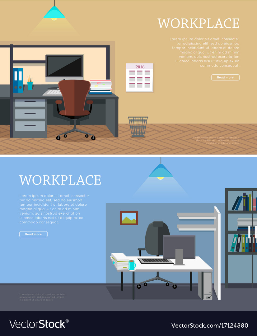Set Of Workplace Web Banners In Flat Design Vector Image
