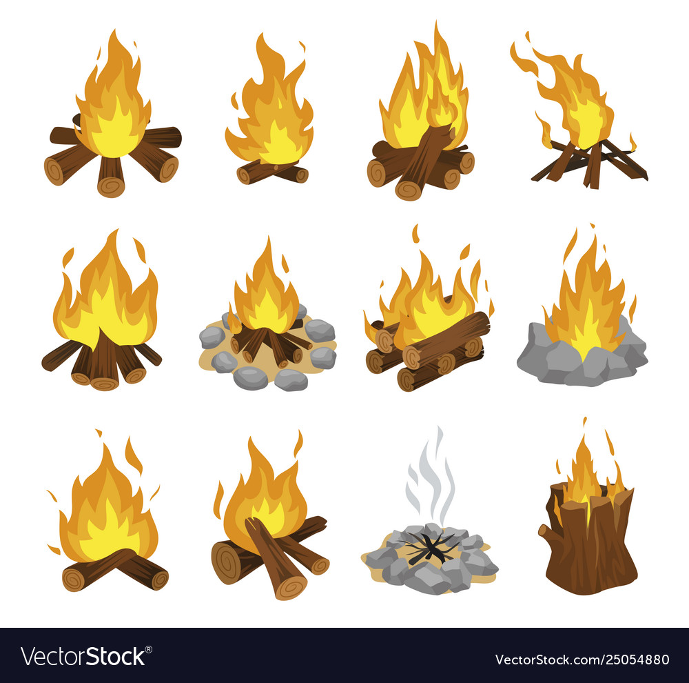 Wood campfire set travel and adventure symbol Vector Image