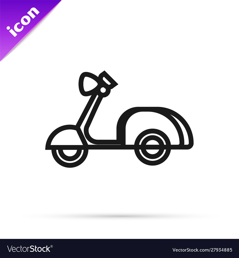 Black line scooter icon isolated on white