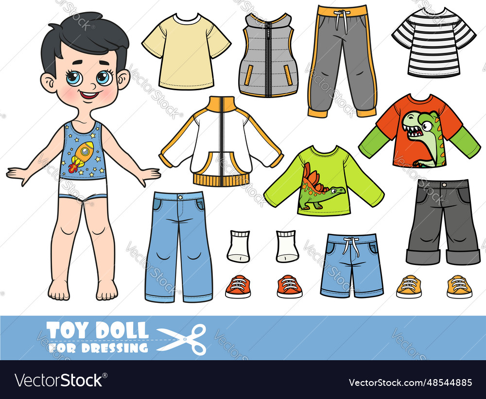 Cute cartoon brunette boy with and clothes Vector Image