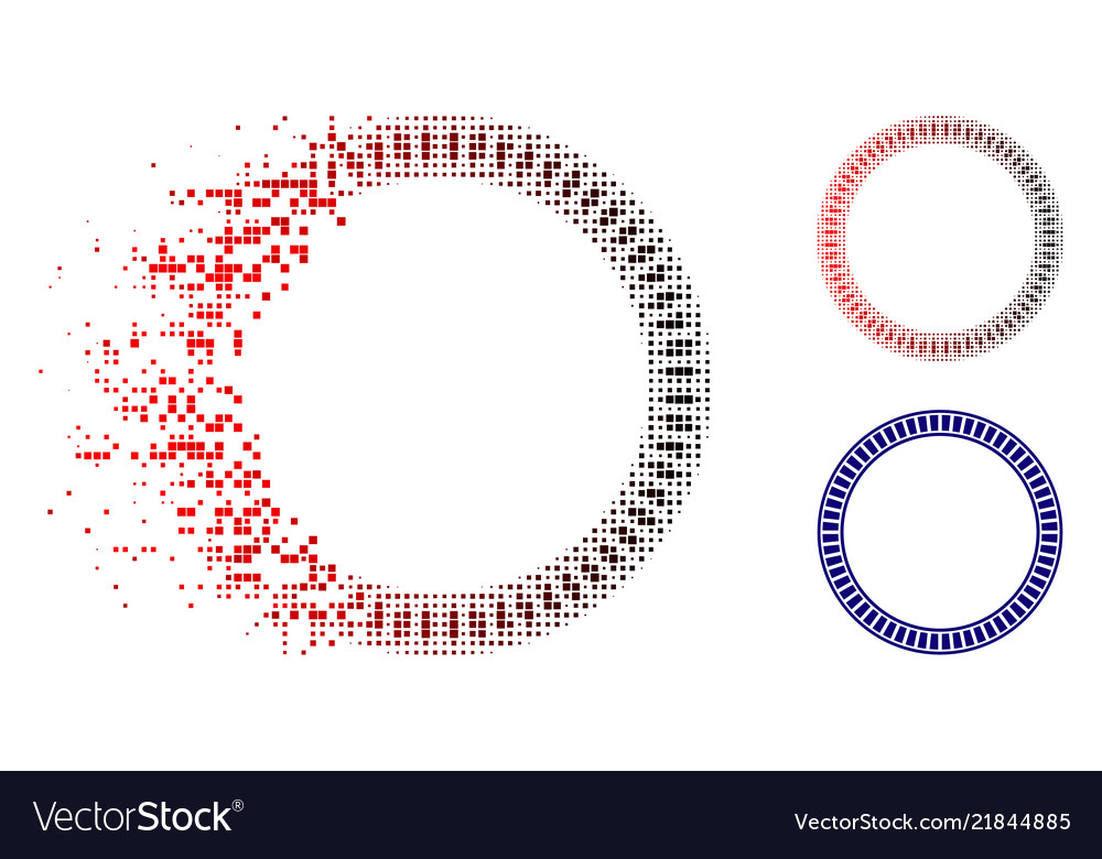 Disappearing dot halftone double circle frame icon