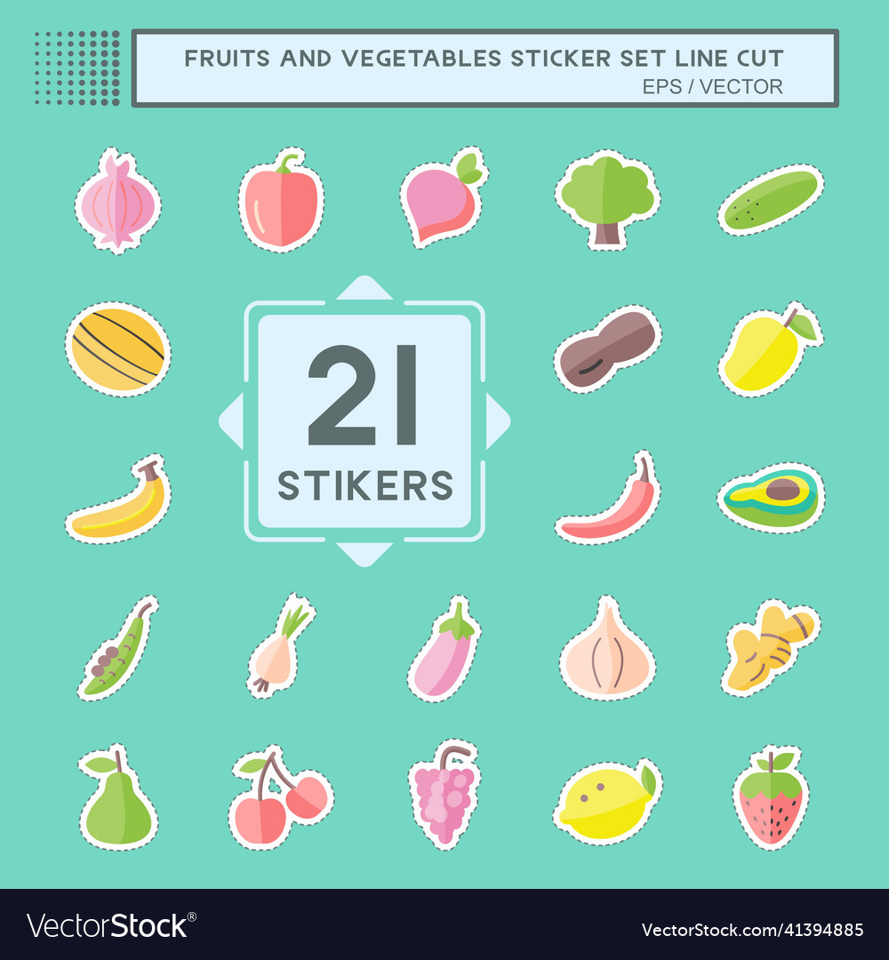 Fruits and vegetables sticker set in trendy line vector image Fruits and vegetables sticker set in trendy line