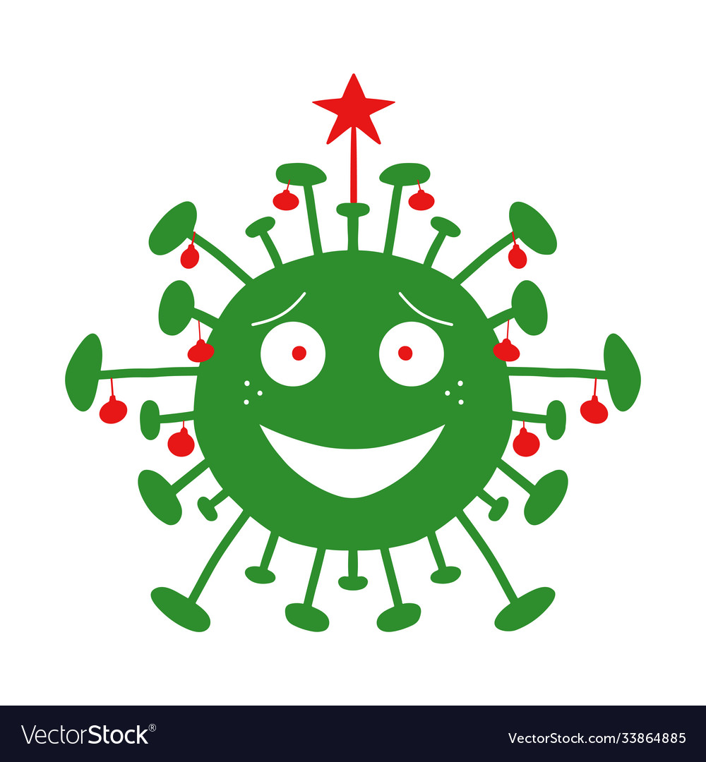 Green cartoon coronavirus bacteria with red vector image Green cartoon coronavirus bacteria with red