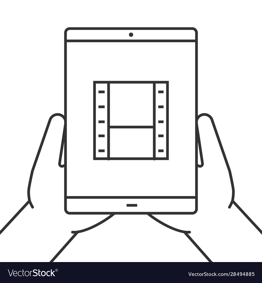 Hands holding tablet computer linear icon vector image Hands holding tablet computer linear icon