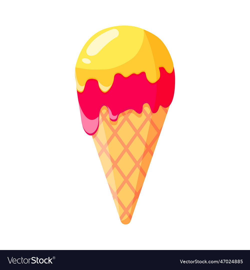 Ice cream in a waffle cone icecream in pink Vector Image