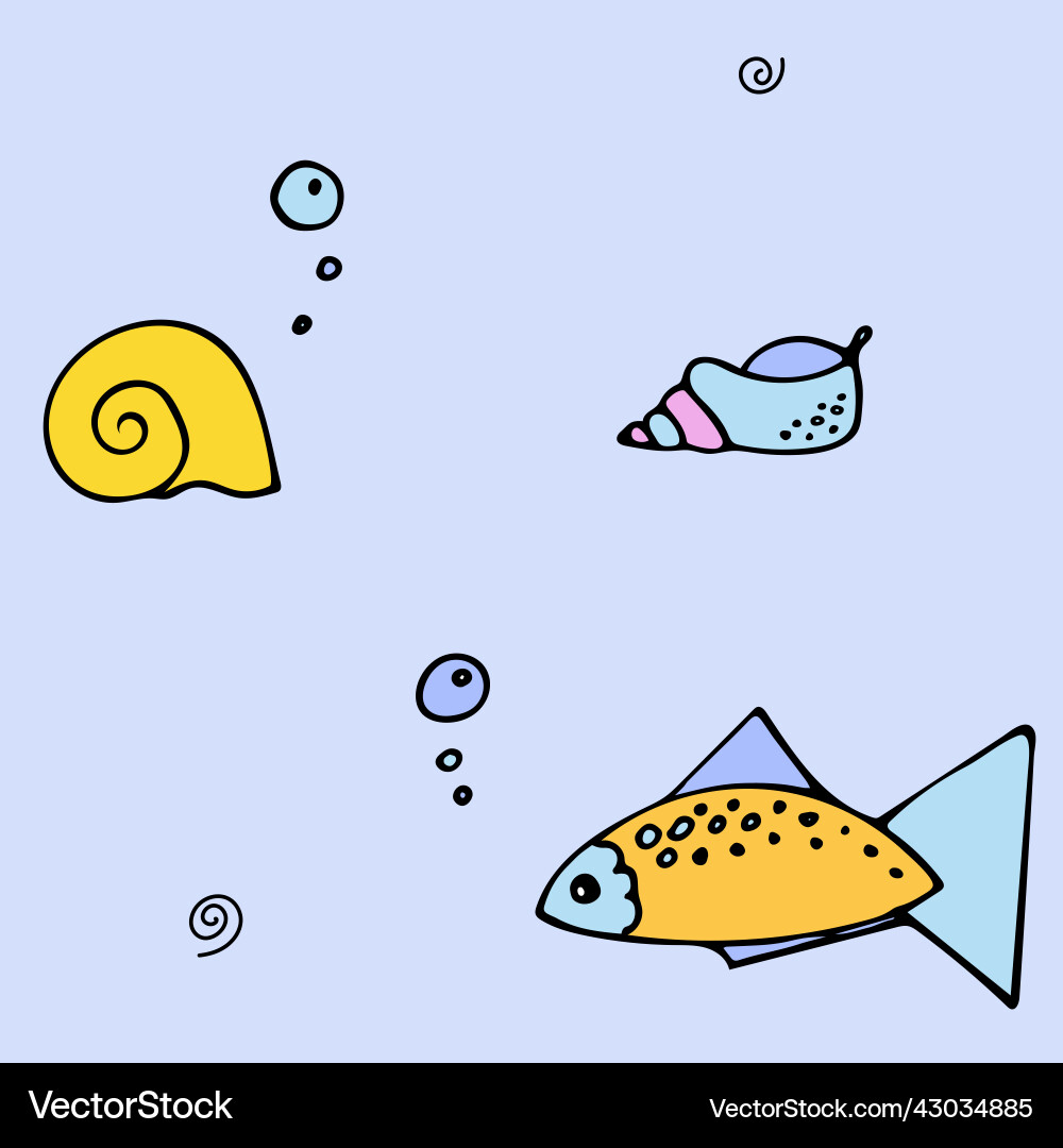 Seamless pattern with fish shells and starfish Vector Image