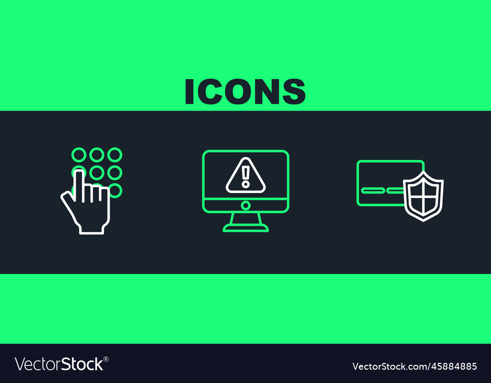 Set line credit card with shield password vector image Set line credit card with shield password