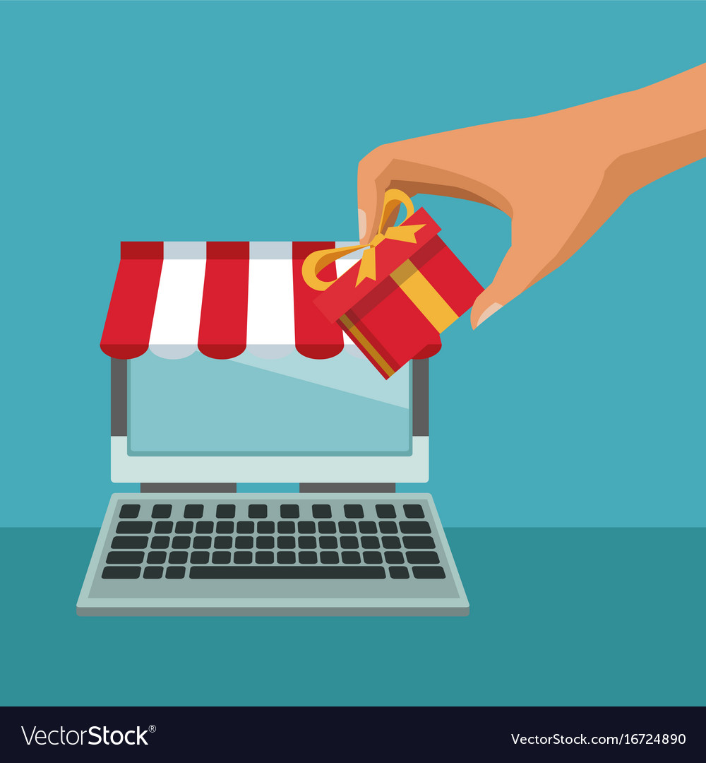 Color background with laptop computer store