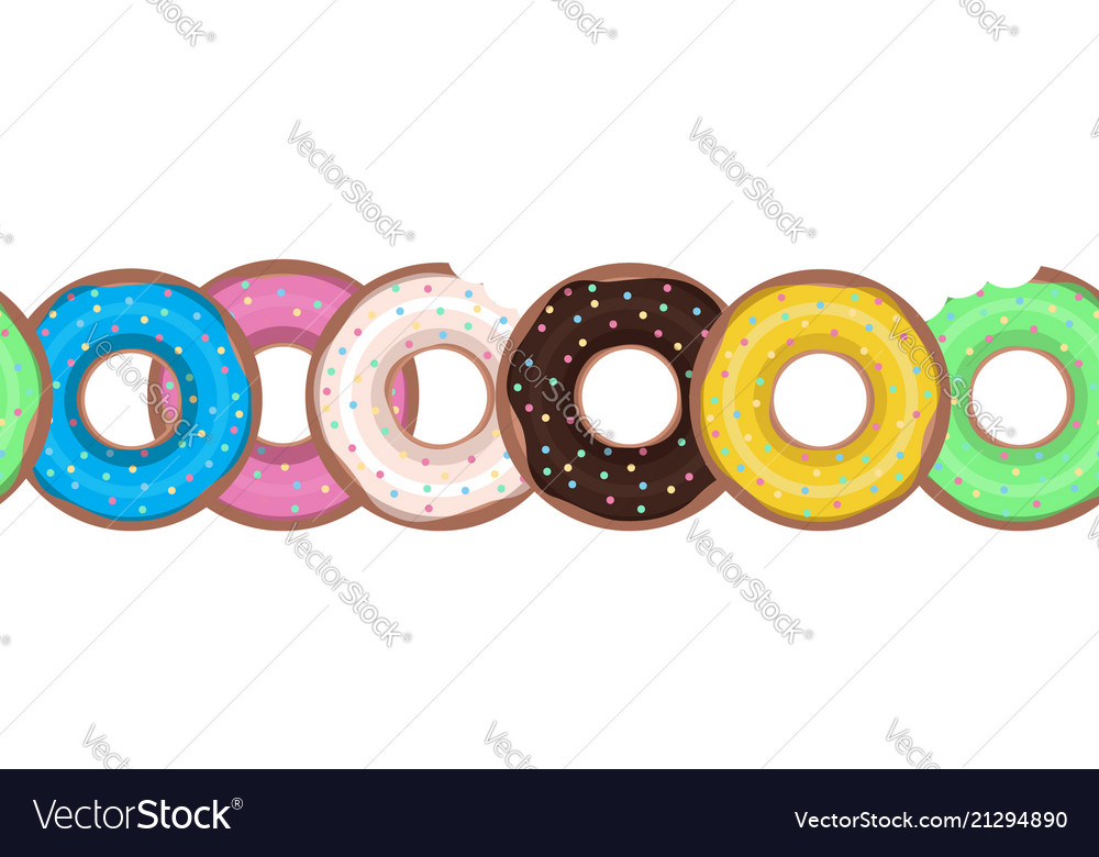 Seamless border with flat donuts in a row element vector image Seamless border with flat donuts in a row element