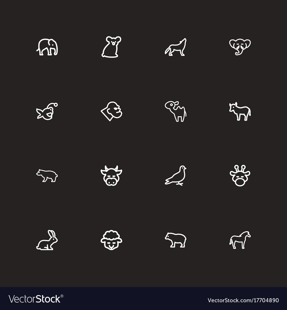 Set of 16 editable zoo outline icons includes