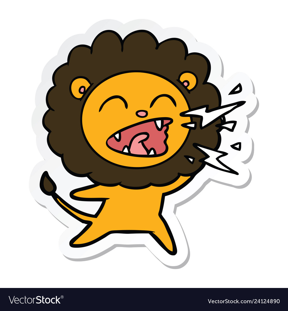 Sticker of a cartoon roaring lion Royalty Free Vector Image