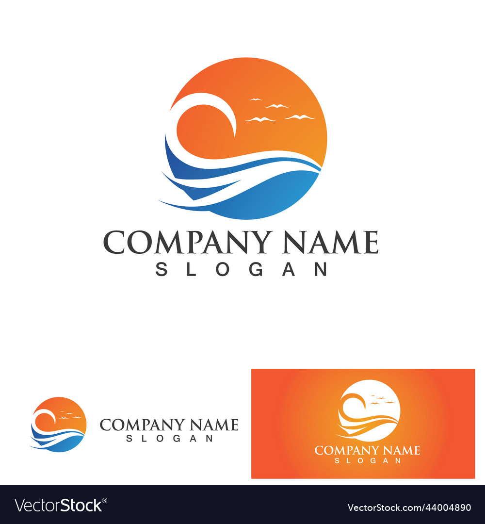 Water wave and sun logo template icon design