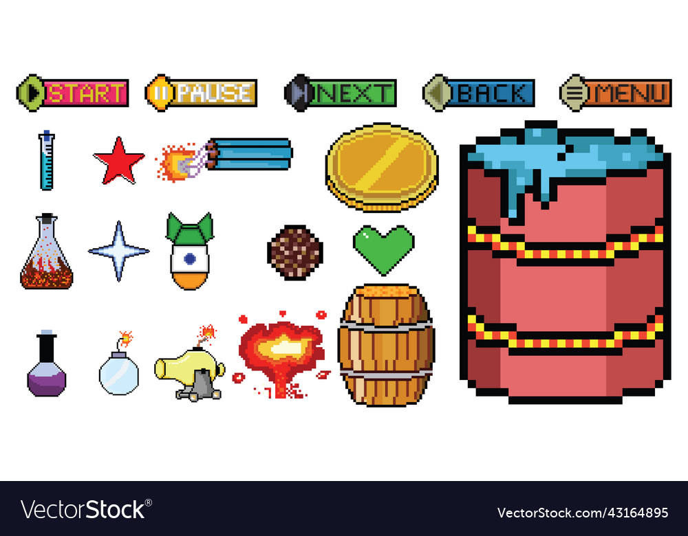 8 bit pixel art game icon set
