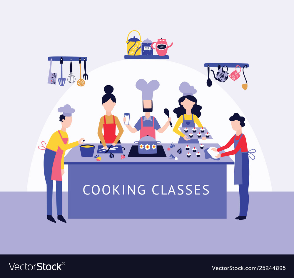 Chef And People Group Cooking Food Together Vector Image chef-and-people-group-cooking-food-together-vector-image
