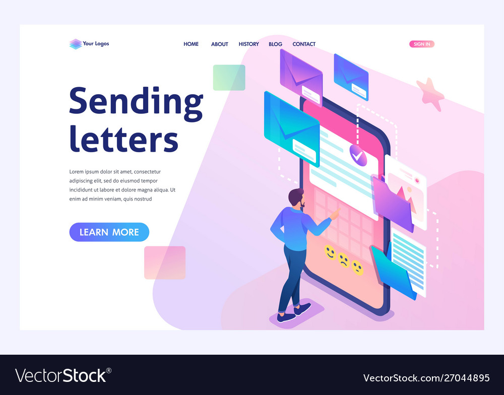Man Sending Email - Isometric