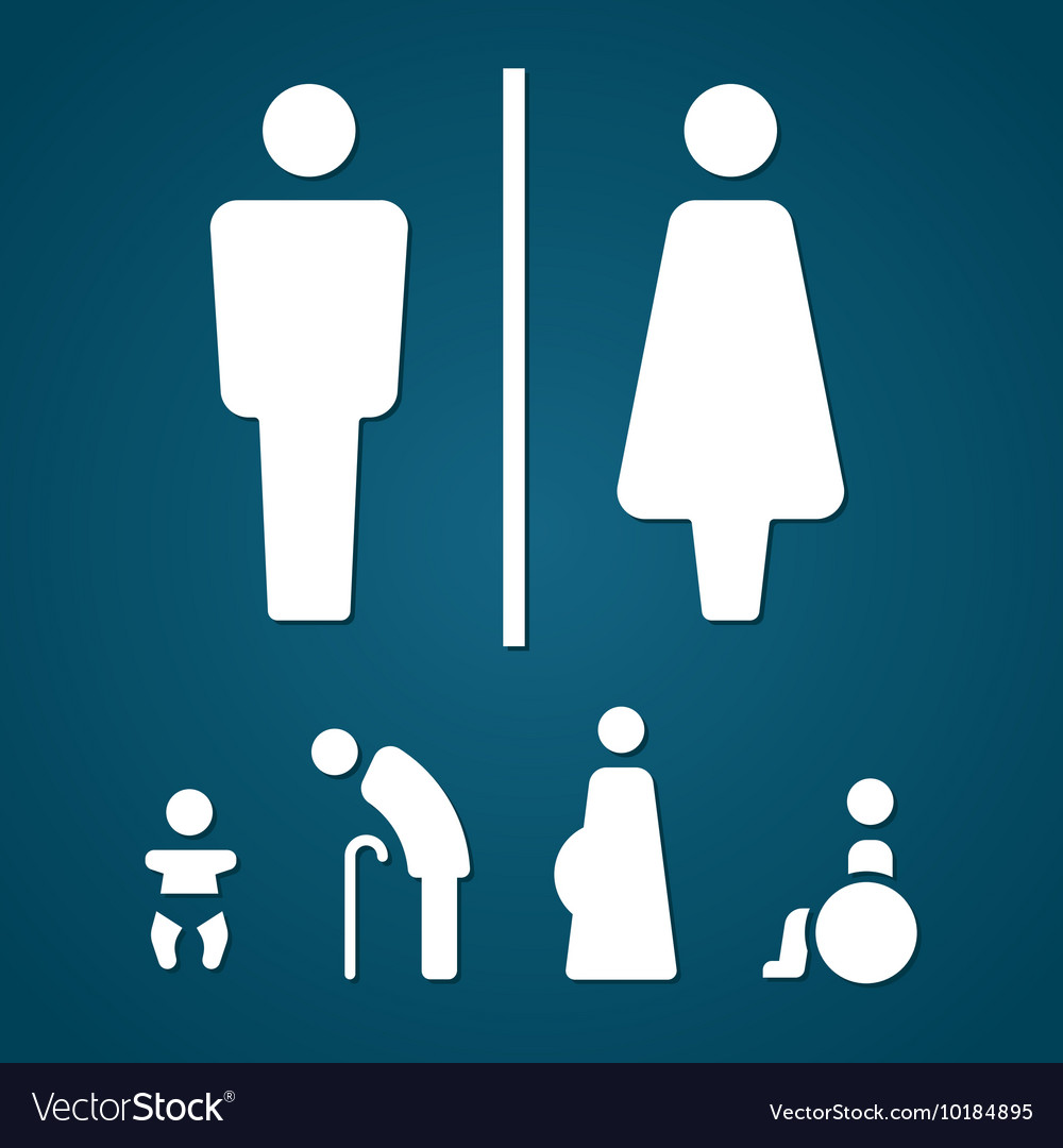 Restroom male female pregnant cripple oldster sign