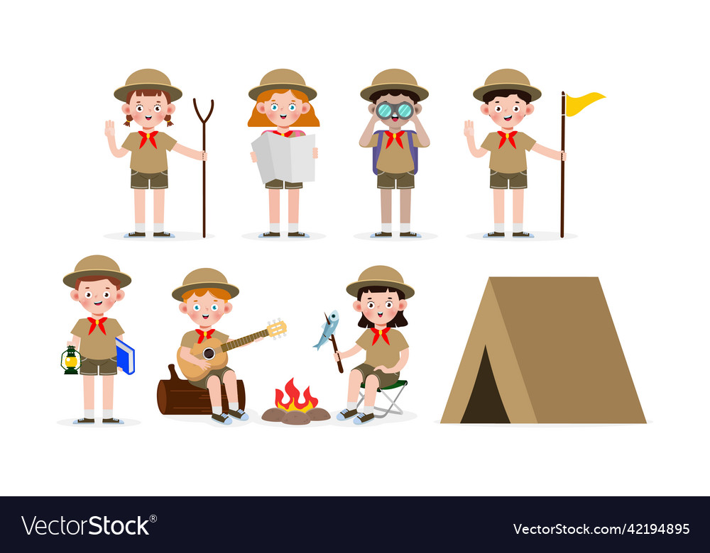 Set of cute little kids wear scout honor uniform Vector Image