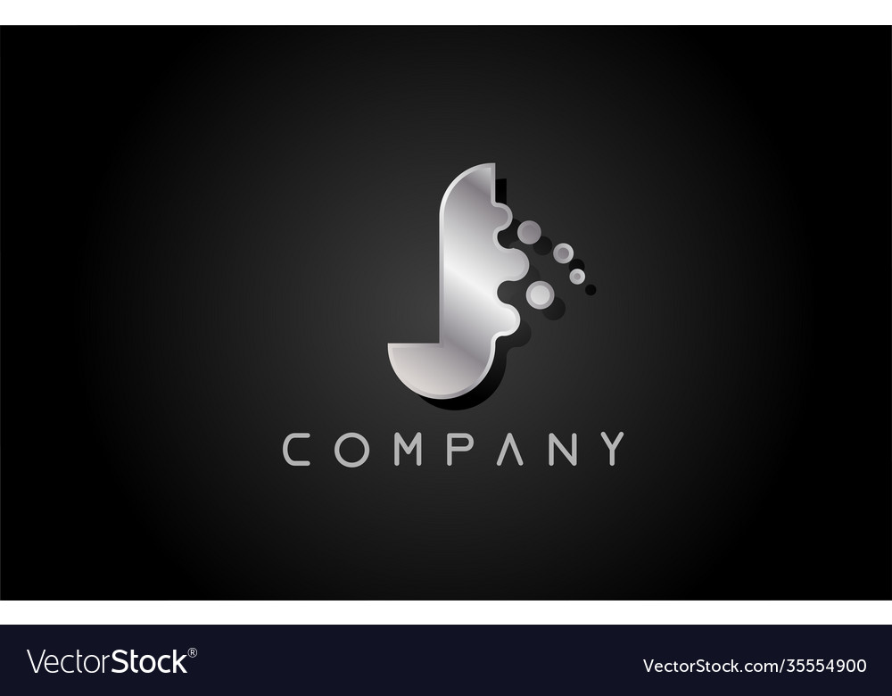 J metallic grey letter logo icon with bubble