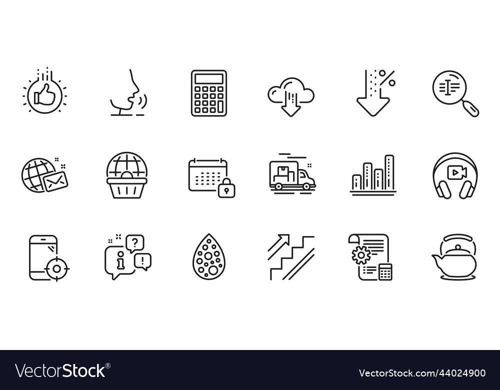 Outline set of teapot stairs and graph chart line vector image Outline set of teapot stairs and graph chart line