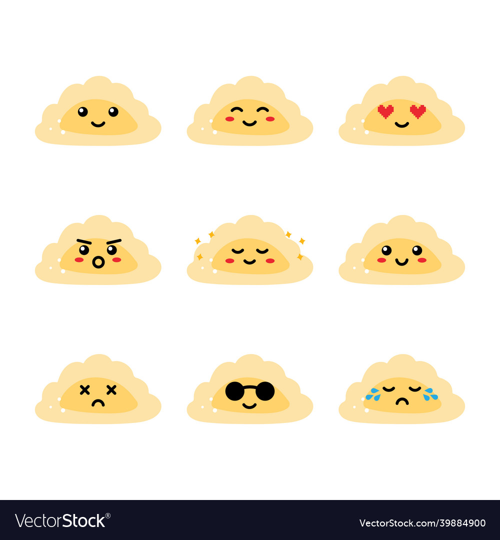 Set collection pack of dumplings emoji vector image Set collection pack of dumplings emoji