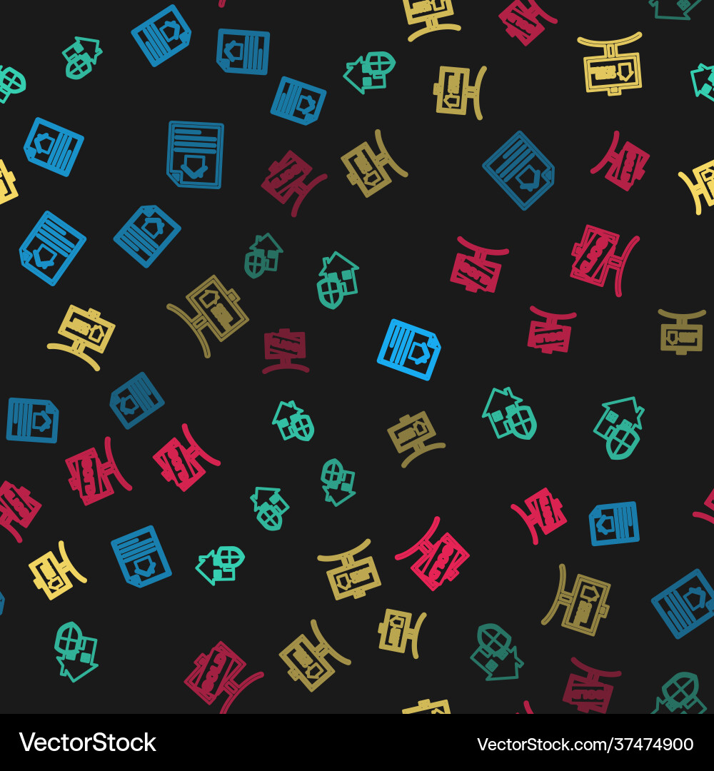 Set line house contract under protection hanging Vector Image