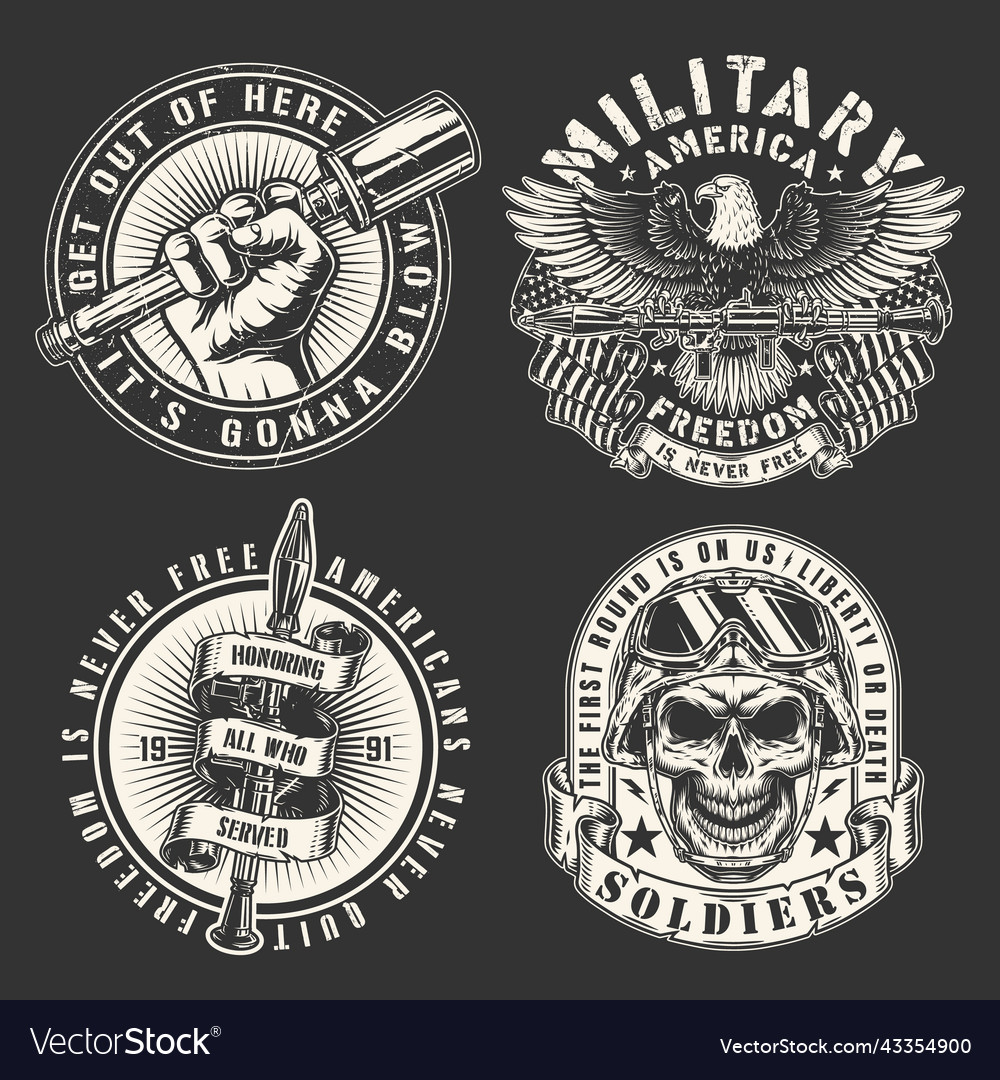 Soldiers army set monochrome emblem Royalty Free Vector