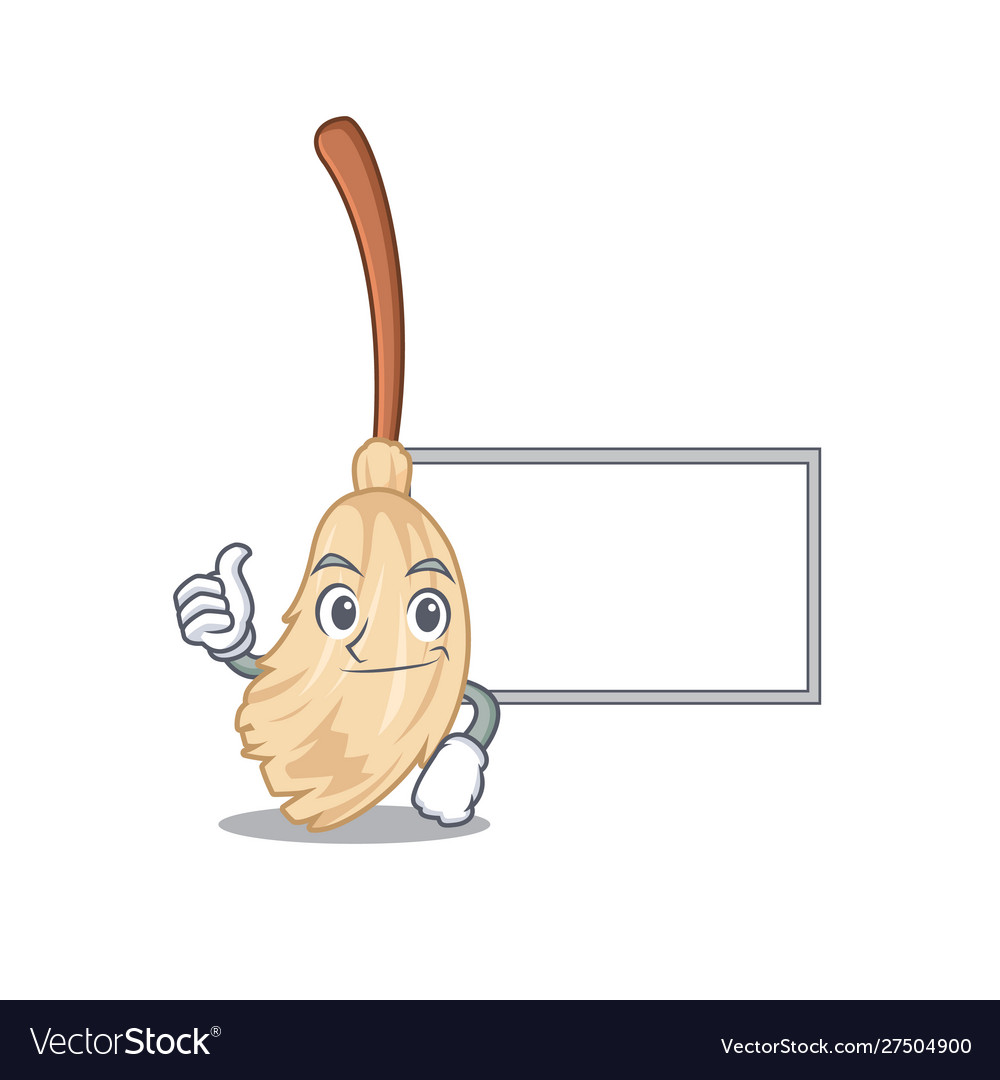 Thumbs up with board broom in a cartoon