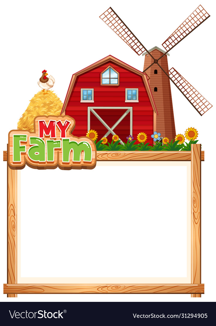 Border template design with red barn and haystack Vector Image