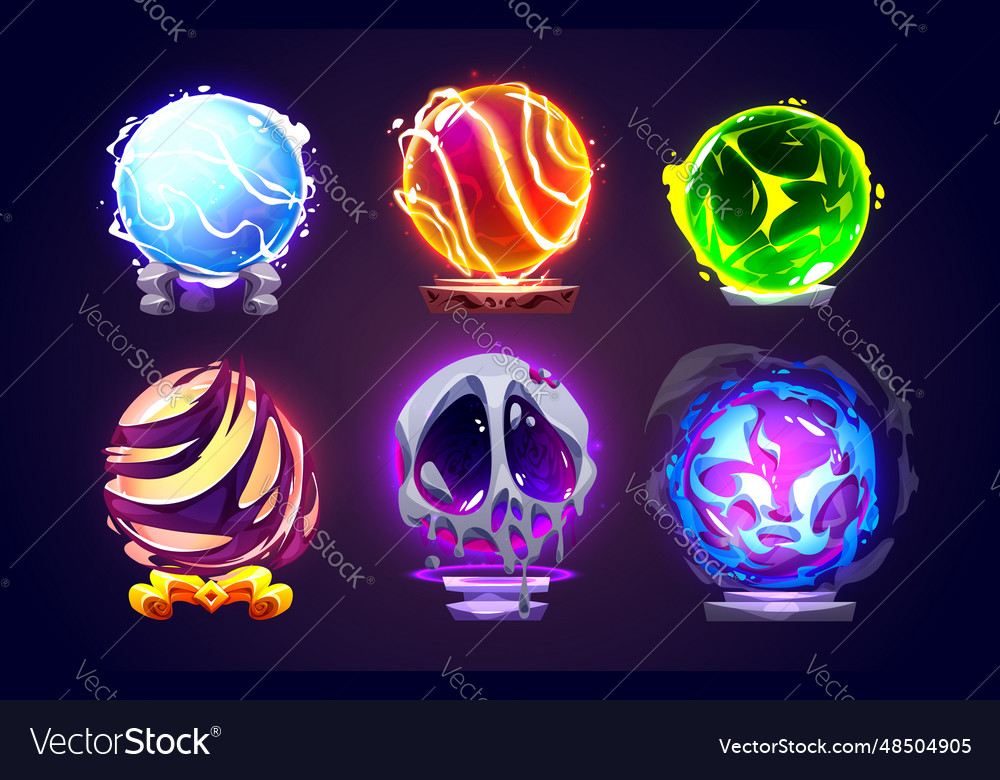 Cartoon set of magic energy balls Royalty Free Vector Image