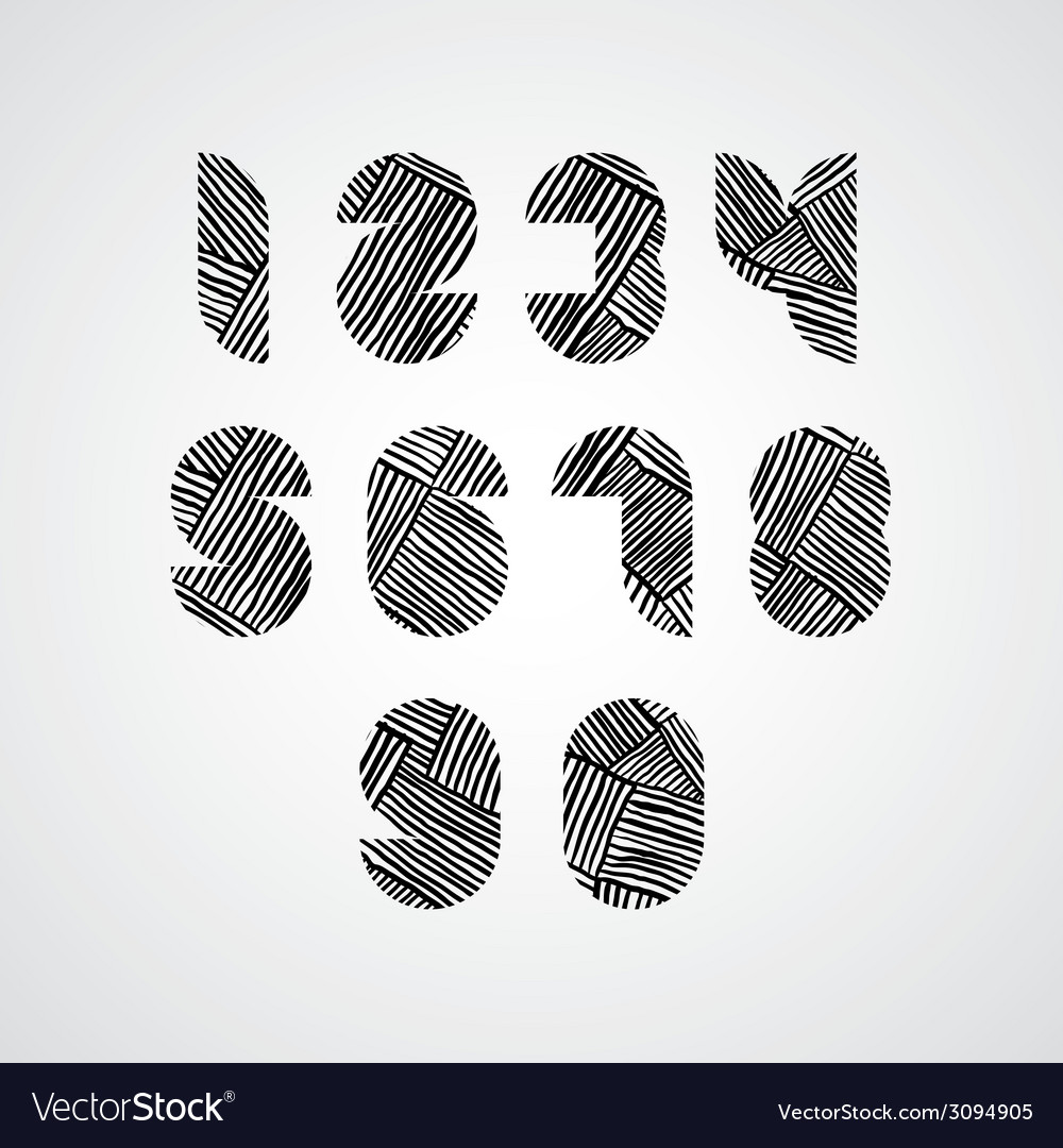 Contemporary style numbers with hand drawn lines