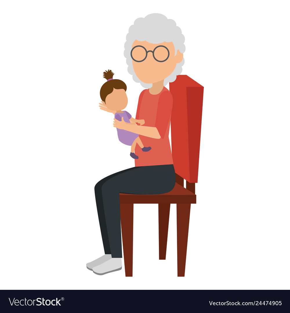 Cute grandmother with granddaughter in the chair