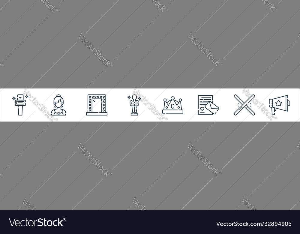 Fame line icons linear set quality vector image Fame line icons linear set quality