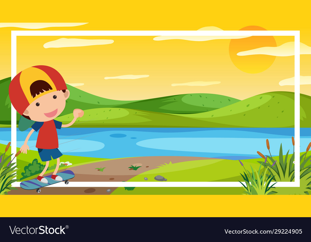 Frame template design with boy standing vector image Frame template design with boy standing
