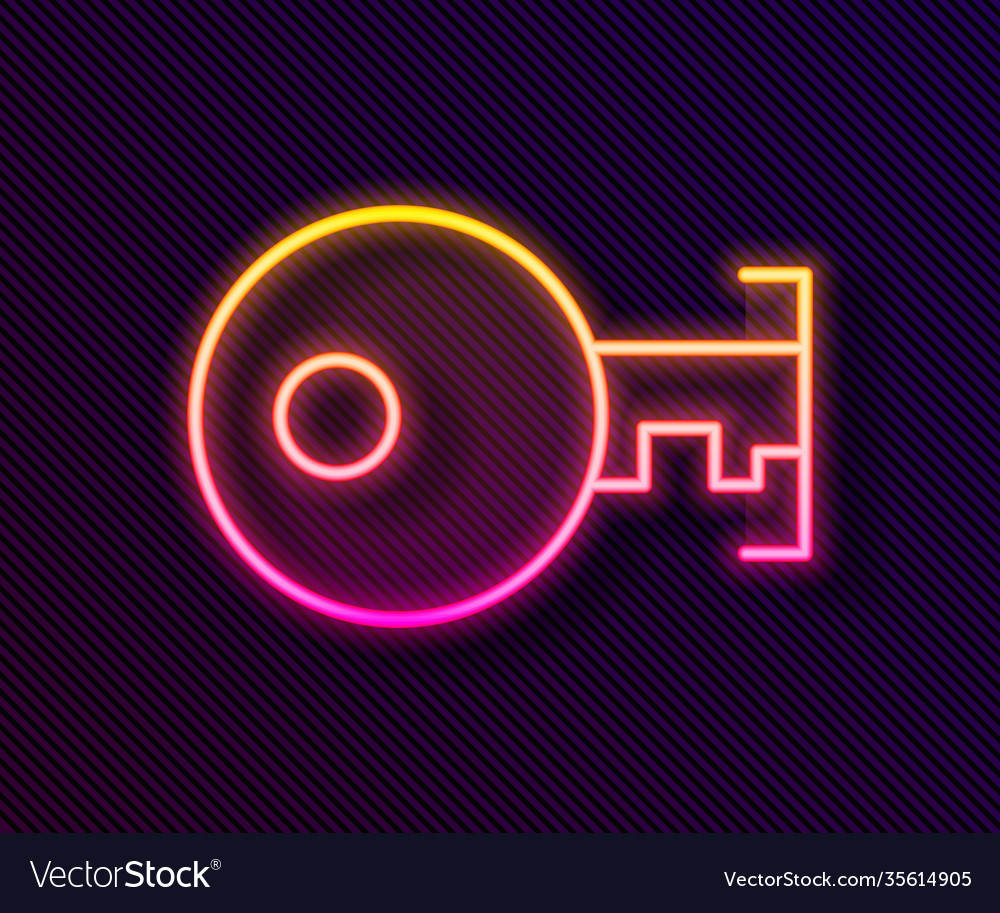 Glowing neon line key icon isolated on black