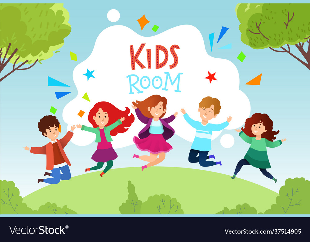 Group of cheerful children in a jump cartoon Vector Image