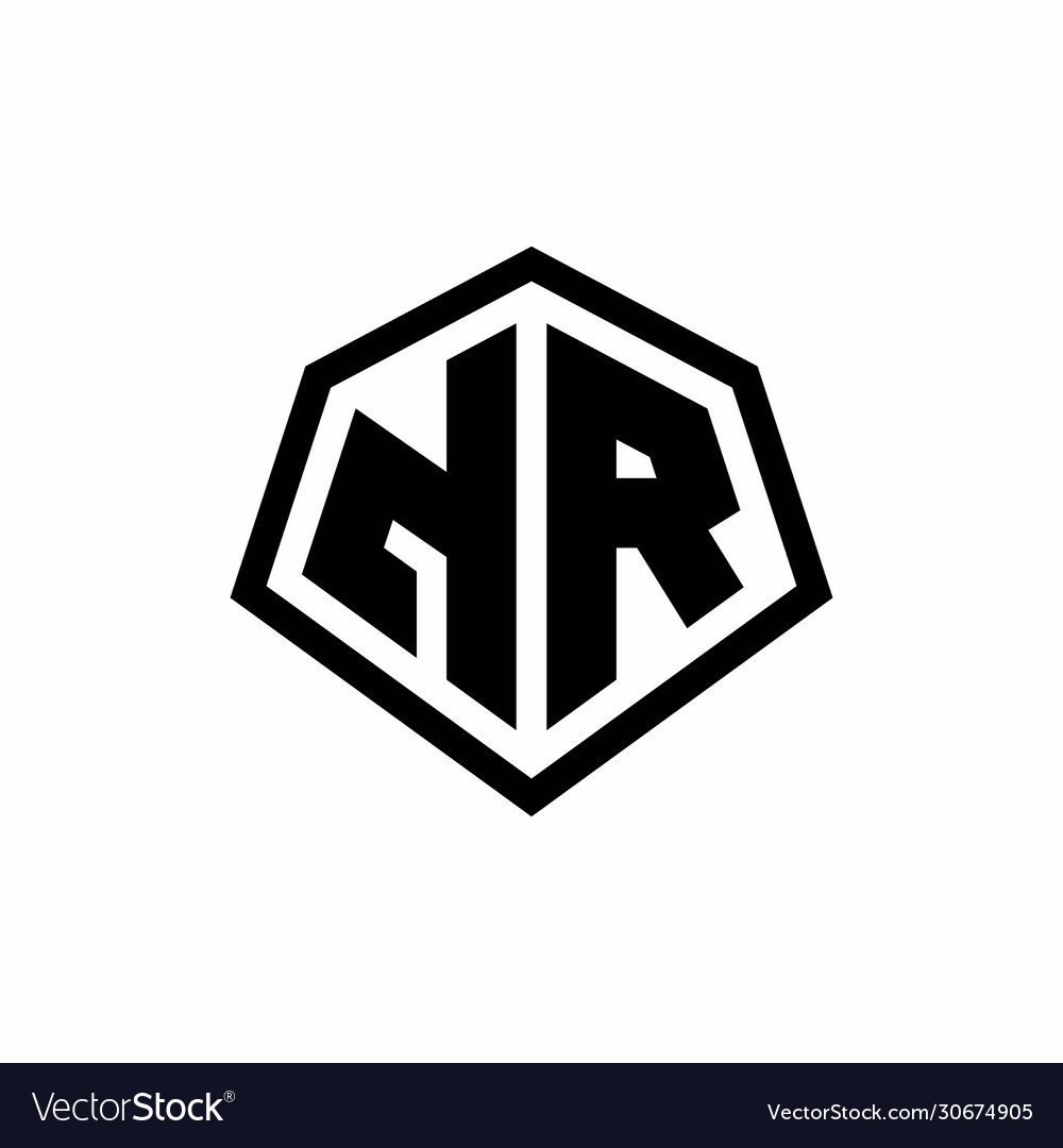 Nr monogram logo with hexagon shape and line Vector Image