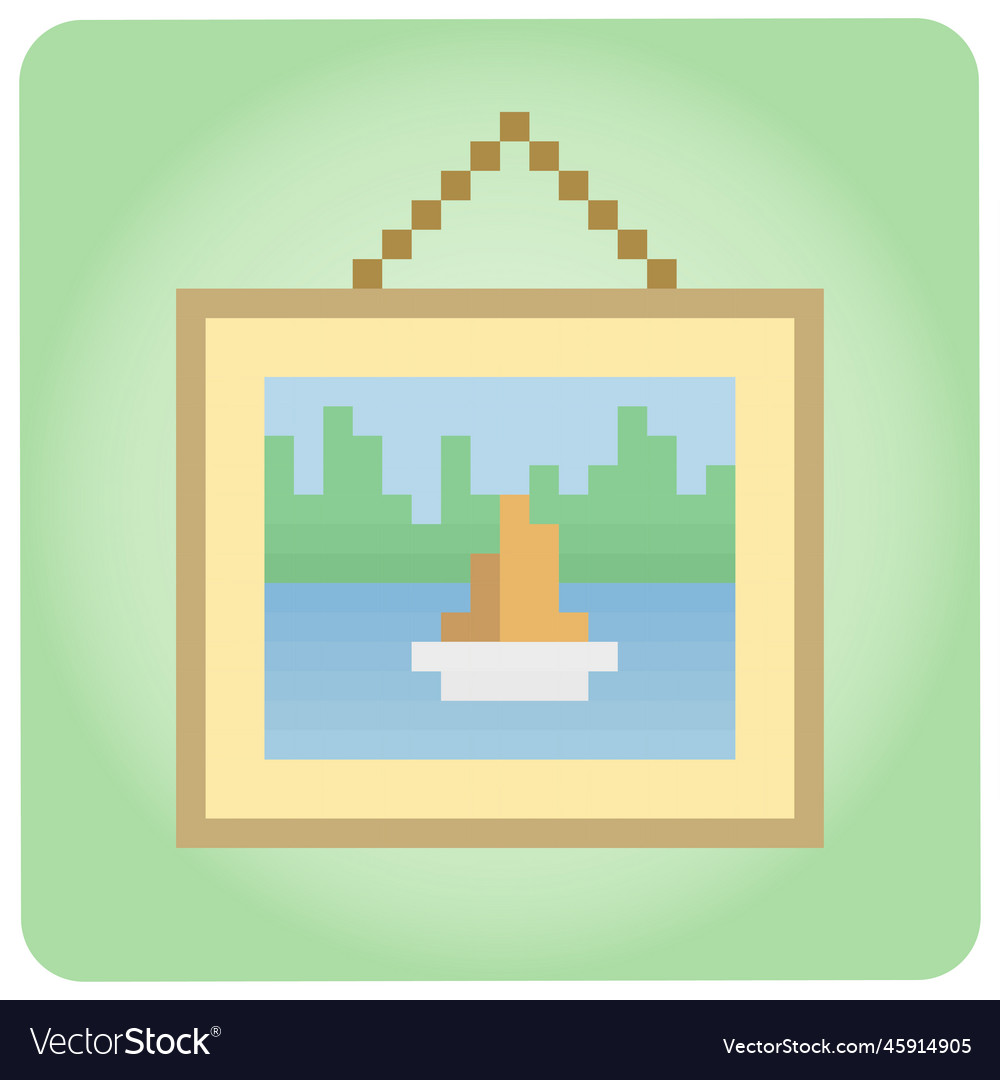 Pixel 8 bit frame of gallery beach game assets