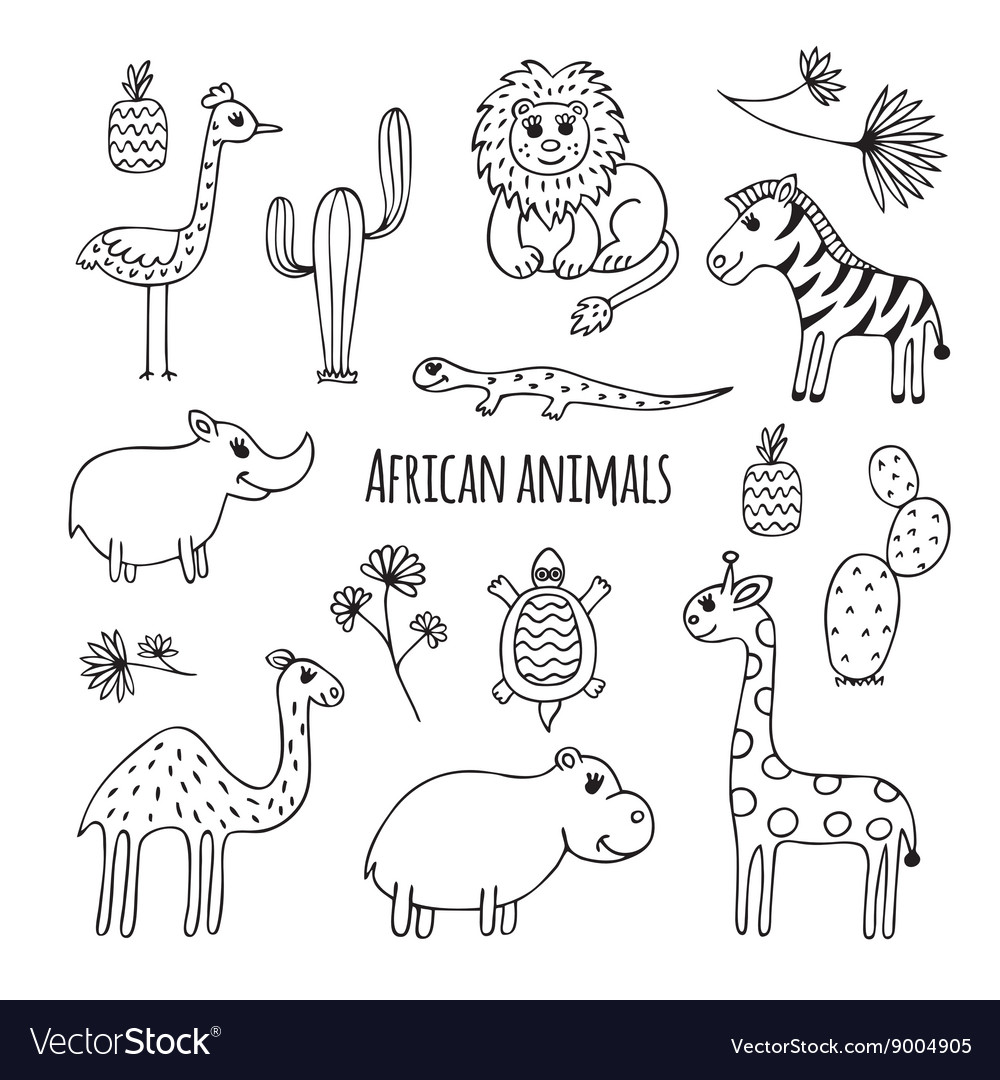 african animals clipart black and white