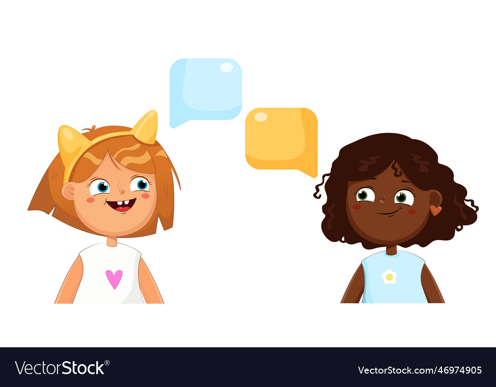 Two girls of different skin color are talking vector image Two girls of different skin color are talking