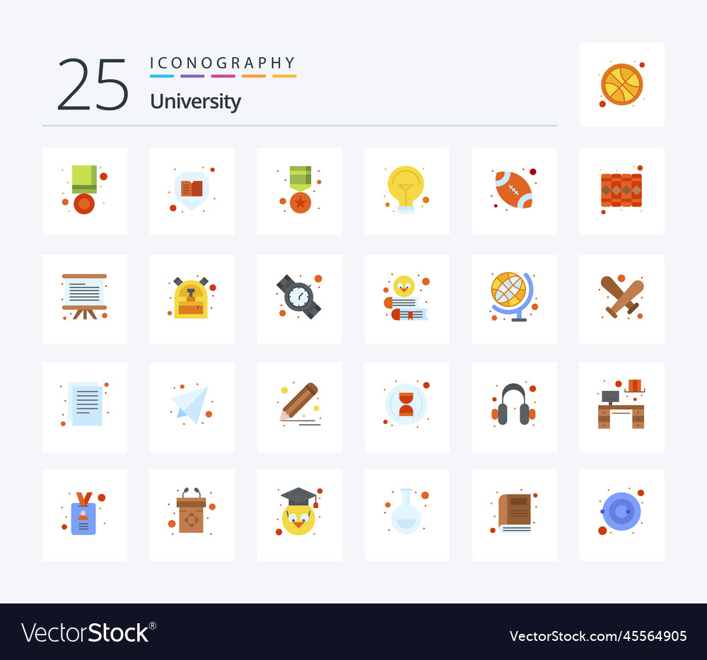 University 25 flat color icon pack including ball