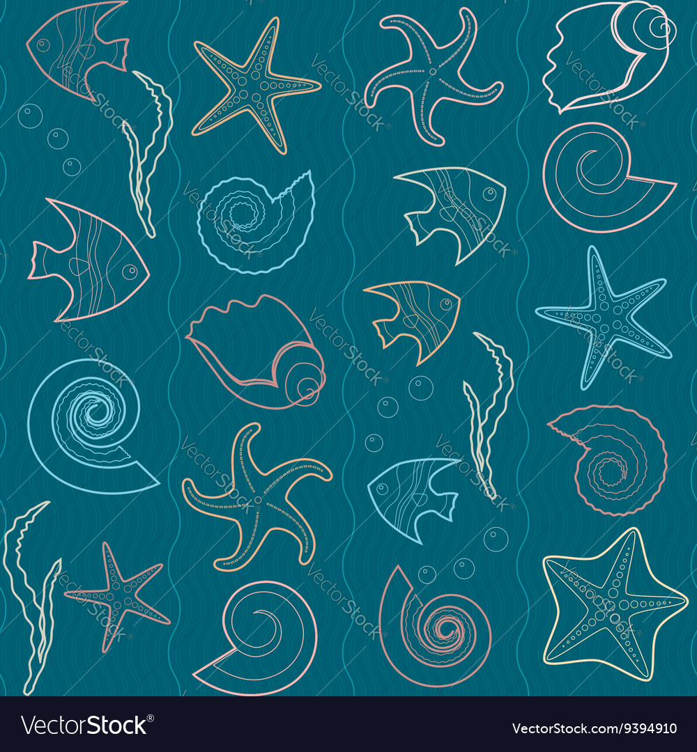 Seamless striped pattern with sealife